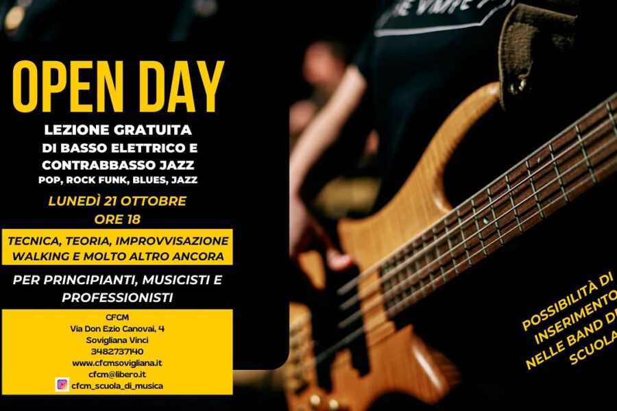 OPEN DAY – Lezione gratuita di Basso elettrico e Contrabbasso Jazz Lunedì 21 Ottobre 2024